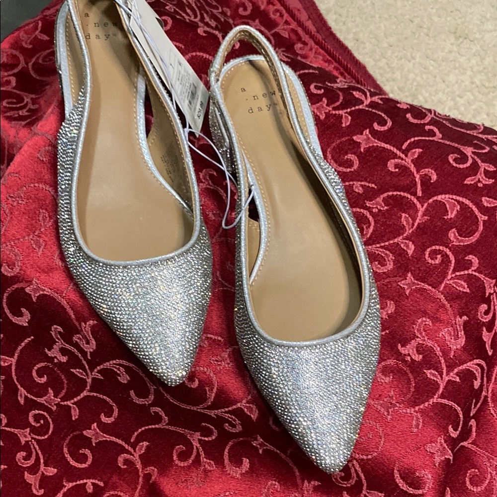A New Day Silver Glitter Flats Elegant Loafers